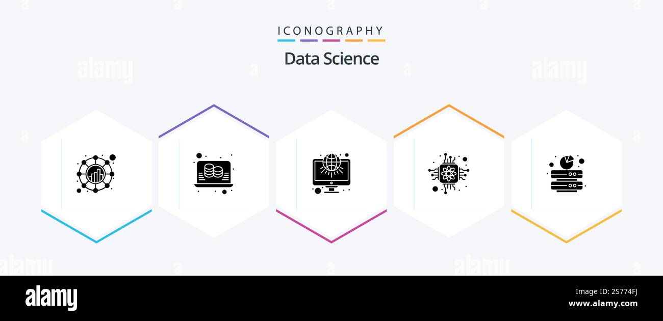 Data Science 25 Glyph icon pack including backup. processor. science. microchip. web Stock Vector