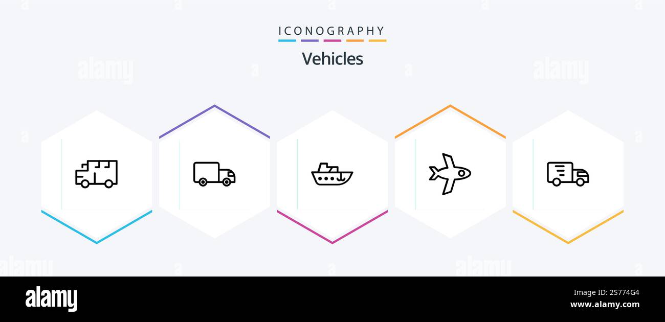 Vehicles 25 Line icon pack including truck. lorry. boat. delivery ...