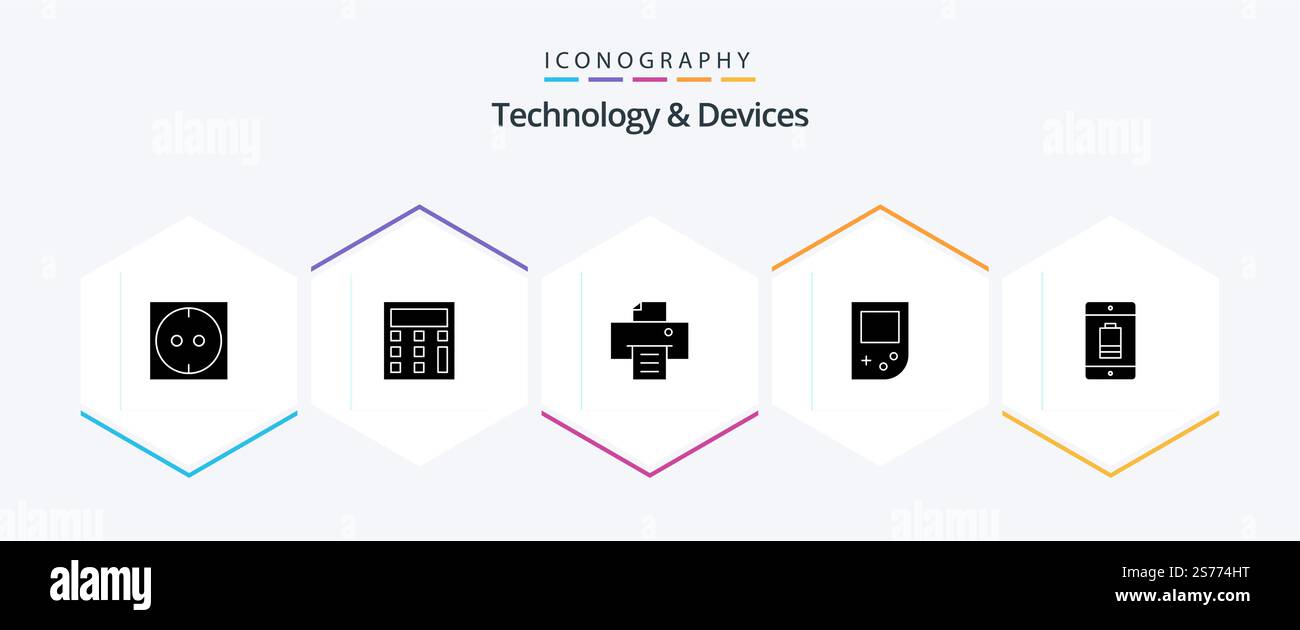 Devices 25 Glyph icon pack including . mobile. console. devices. cellphone Stock Vector