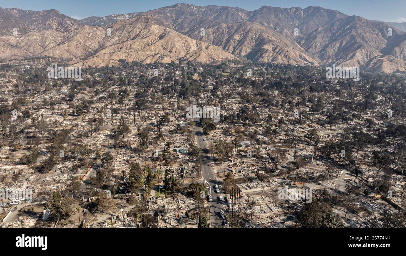 Altadena, United States. 18th Jan, 2025. Drone view of the community of ...