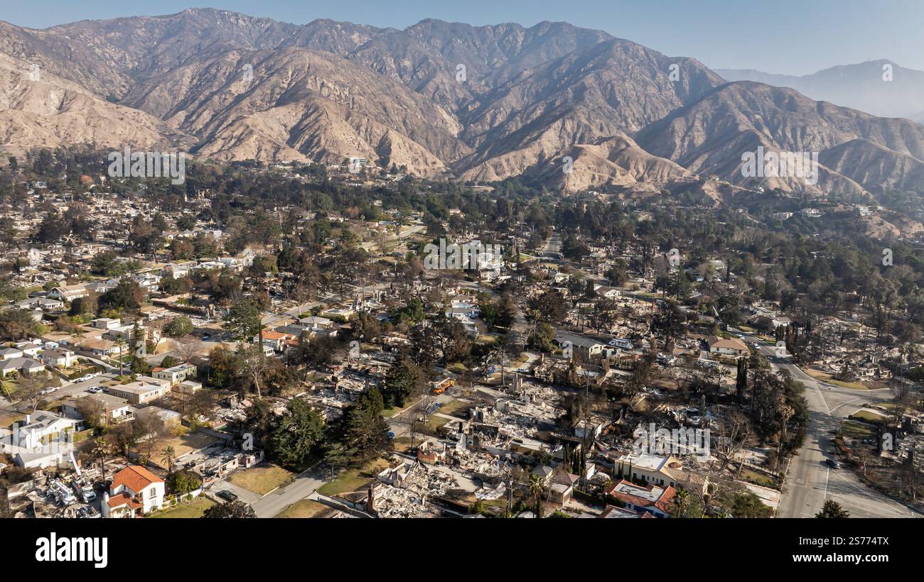 Altadena, United States. 18th Jan, 2025. Drone view of the community of ...