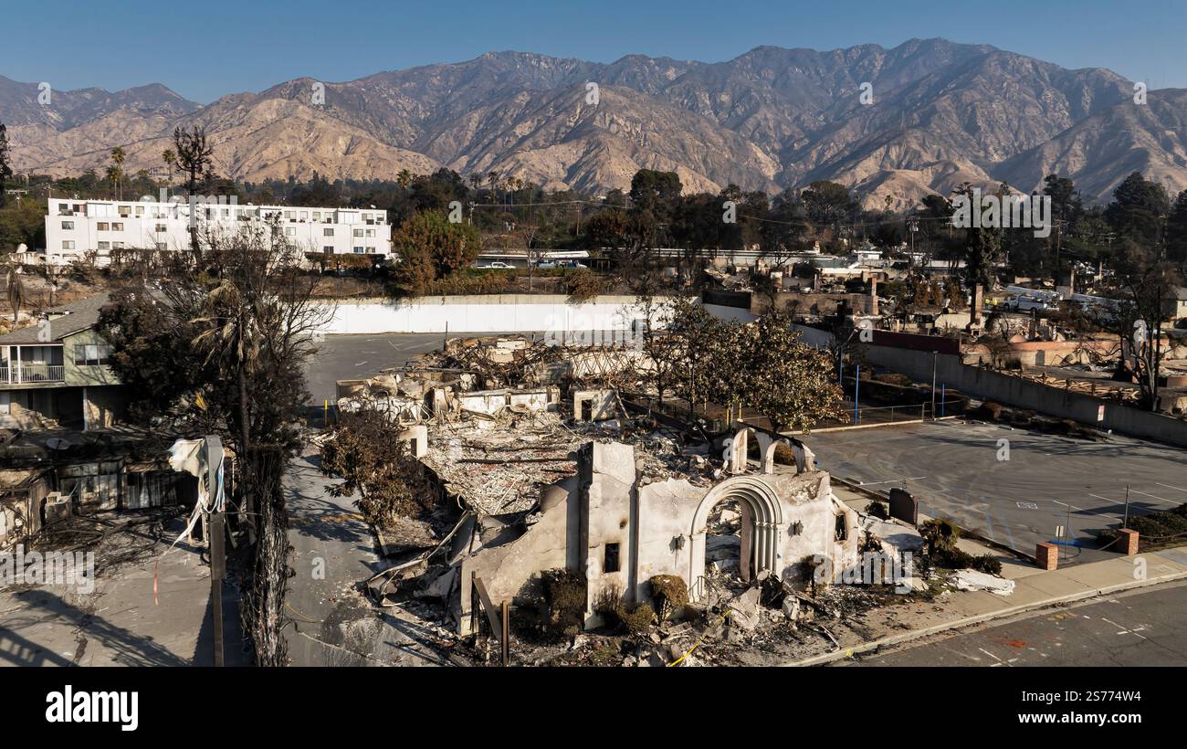 Altadena, United States. 18th Jan, 2025. Drone view of the community of ...