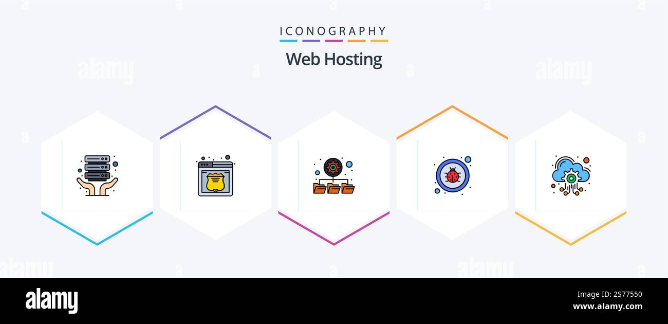 Web Hosting 25 FilledLine icon pack including services. hosting. folders. cloud. repair Stock Vector