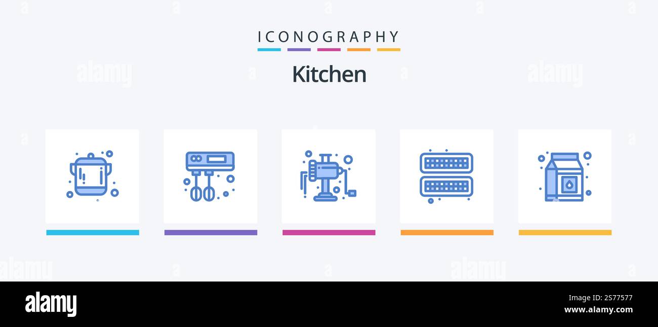 Kitchen Blue 5 Icon Pack Including . pack. meat. package. tray. Creative Icons Design Stock Vector