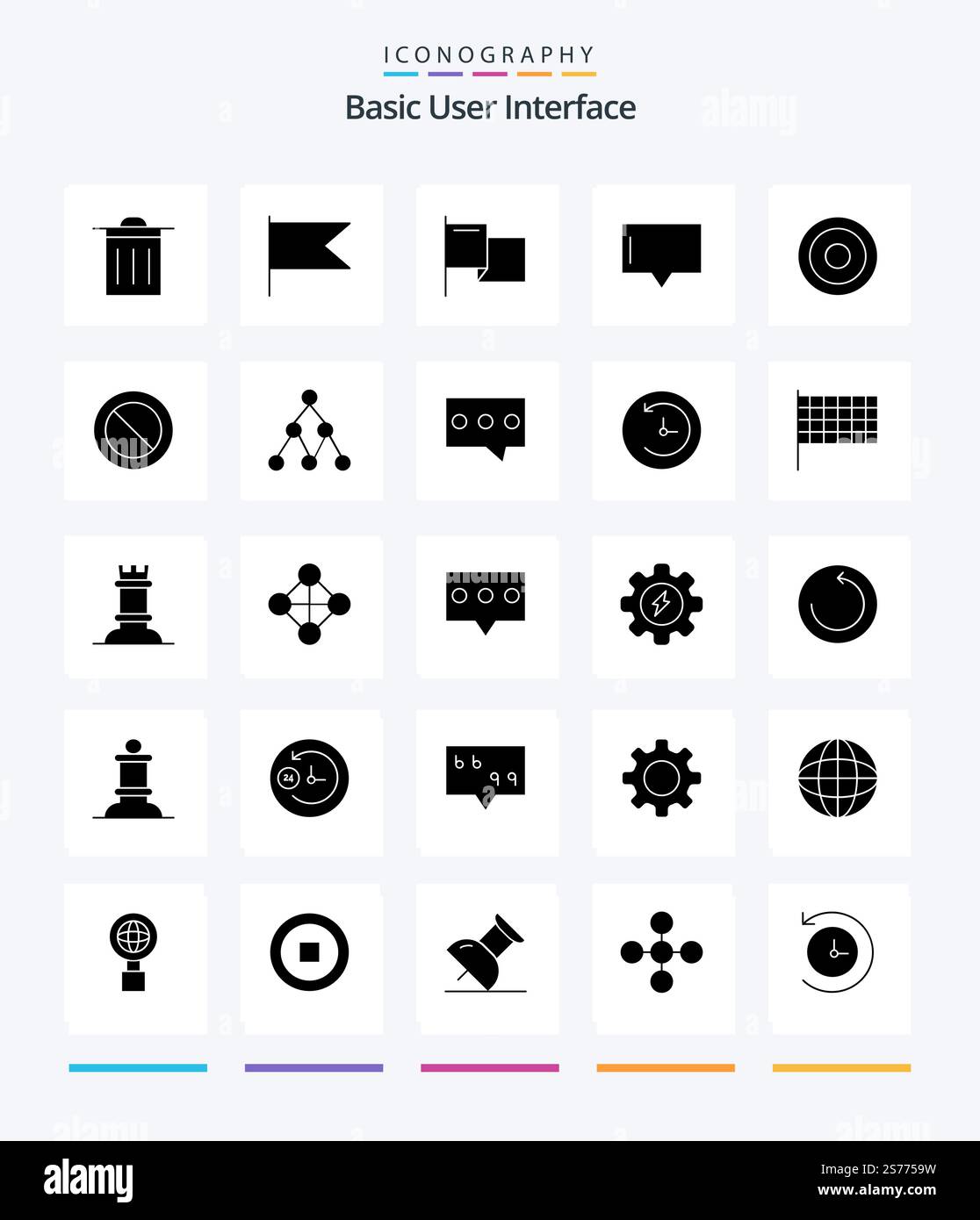 Creative Basic 25 Glyph Solid Black icon pack  Such As link.. talk. basic. user Stock Vector