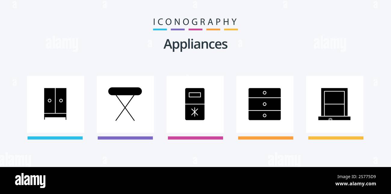 Appliances Glyph 5 Icon Pack Including bedroom. wardrobe. table. home ...