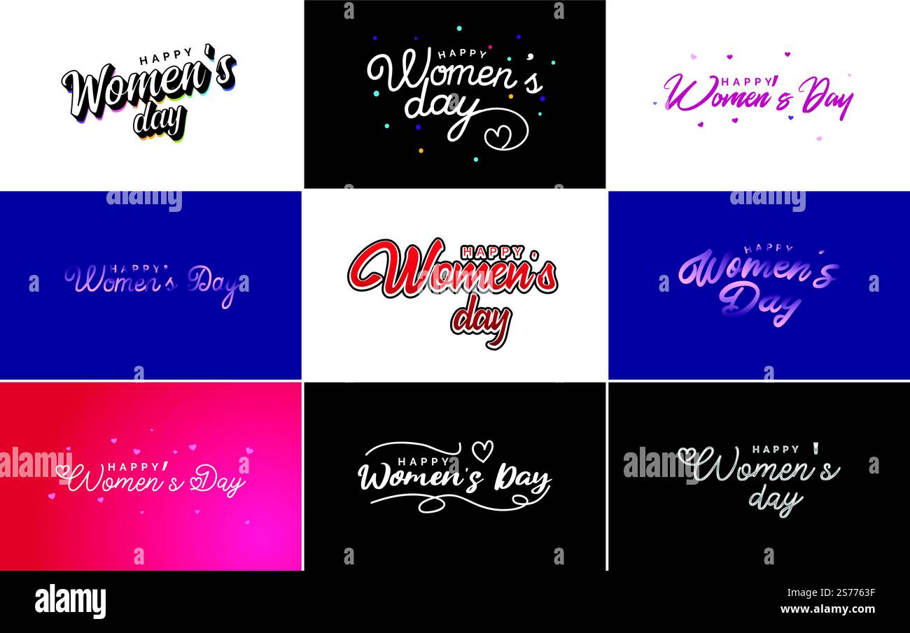 Women Sign For Lettering Happy Woman’s Day handwritten lettering set for use in greeting or ...