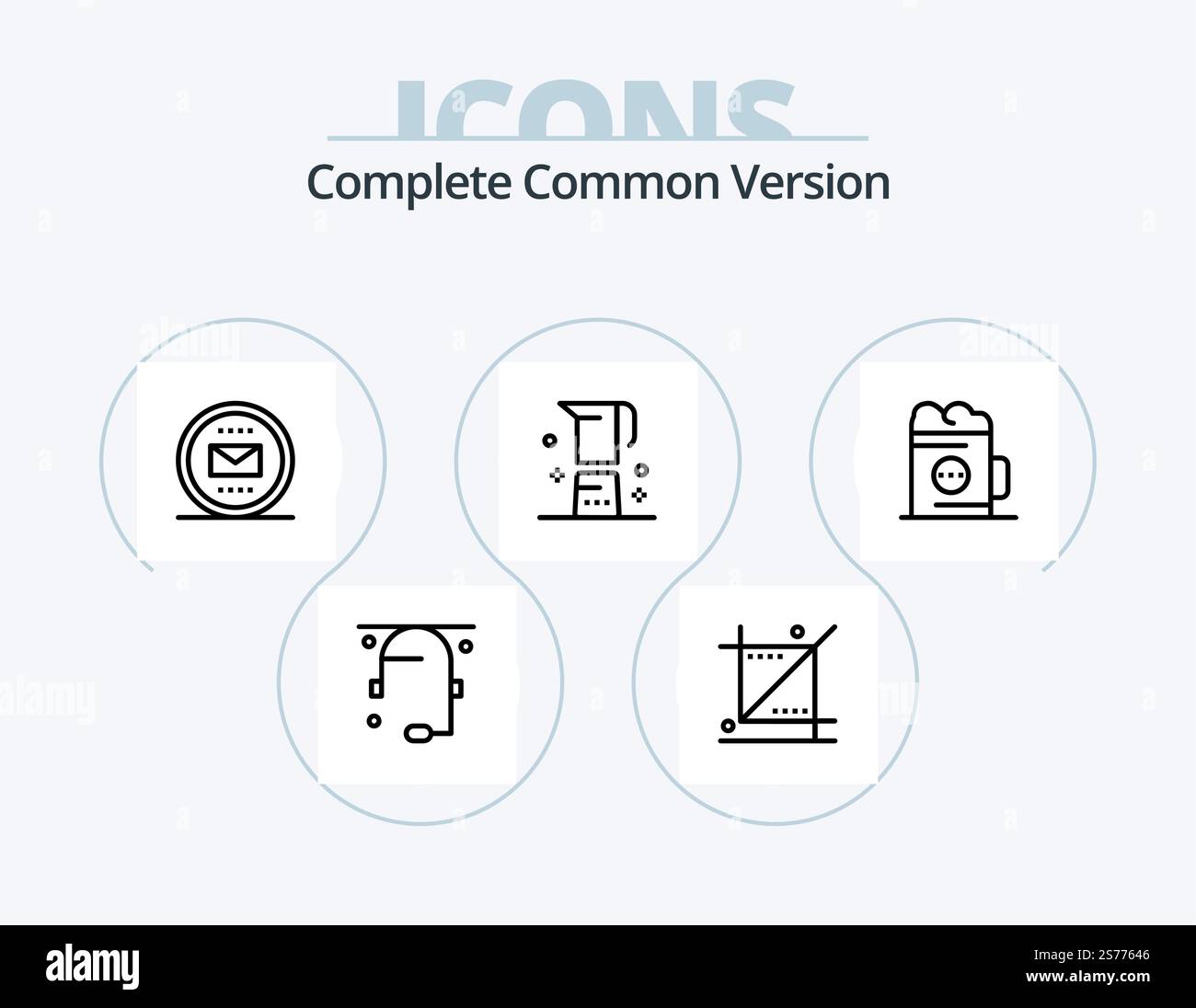 Complete Common Version Line Icon Pack 5 Icon Design. interior. drawer. ui. cupboard. support Stock Vector