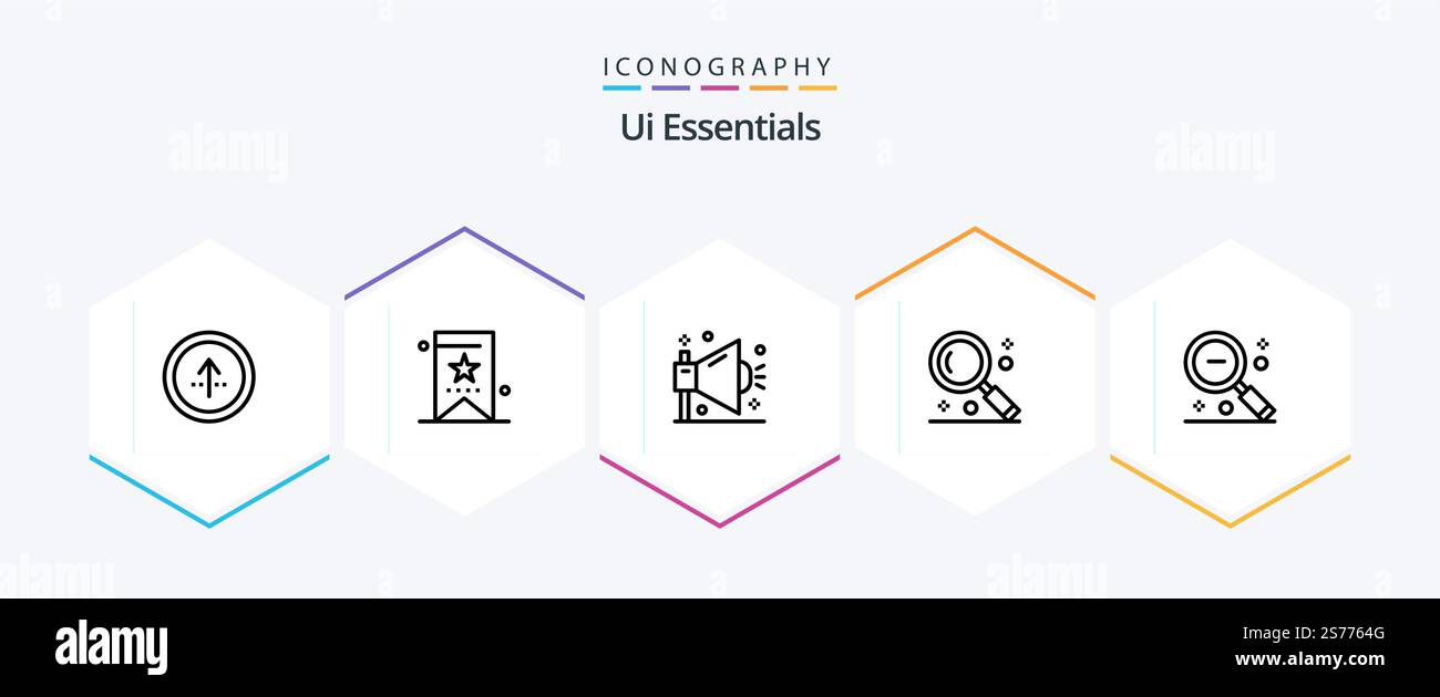 Ui Essentials 25 Line icon pack including magnifying. interface. tag. shout. optimization Stock Vector