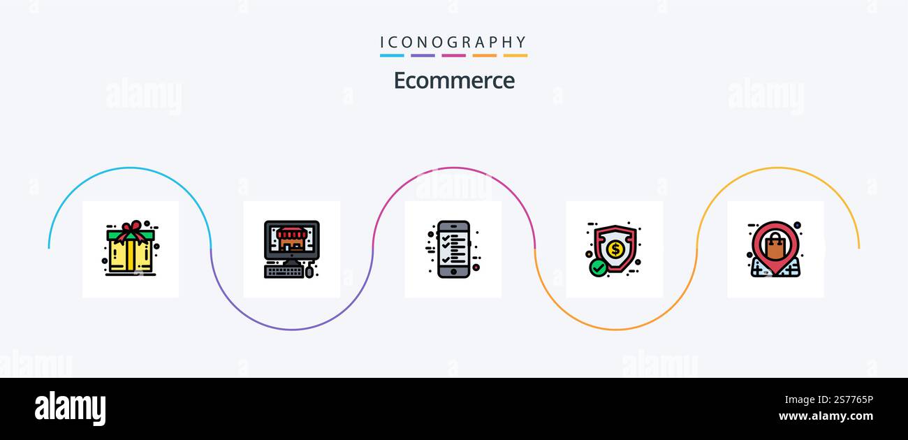 Ecommerce Line Filled Flat 5 Icon Pack Including shop. market ...