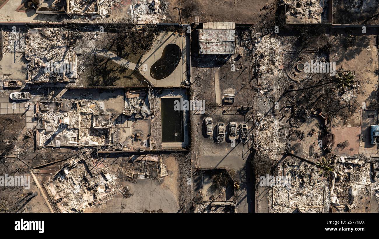 Altadena, United States. 18th Jan, 2025. Drone view of the community of ...