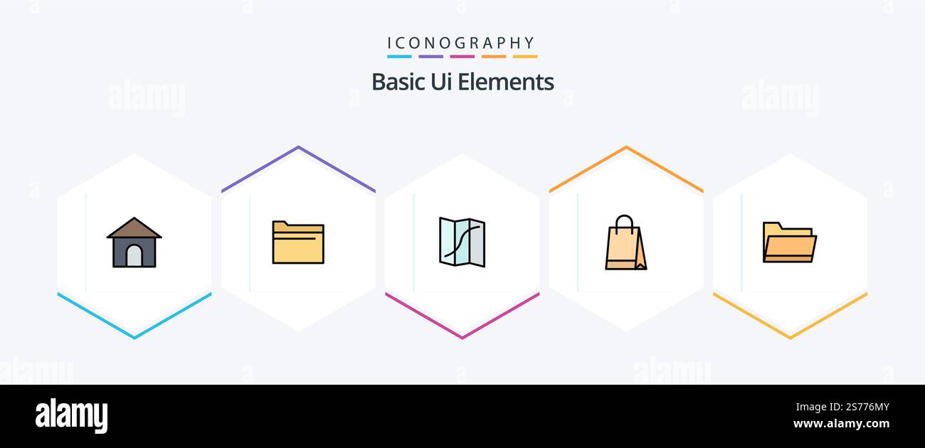 Basic Ui Elements 25 FilledLine icon pack including open. buy. map. shopping. bag Stock Vector