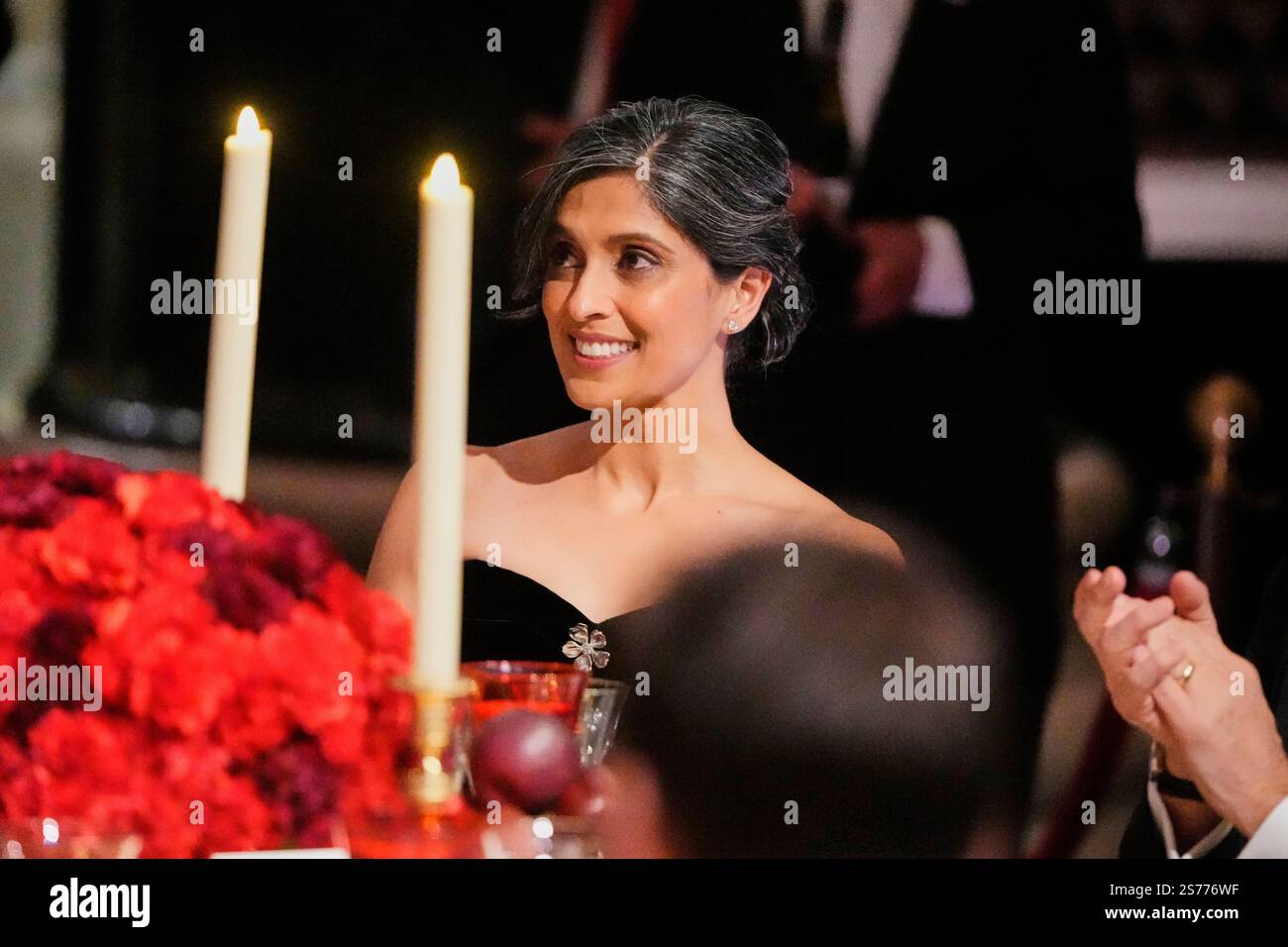 Vice President-elect JD Vances wife, Usha Vance, listens as her