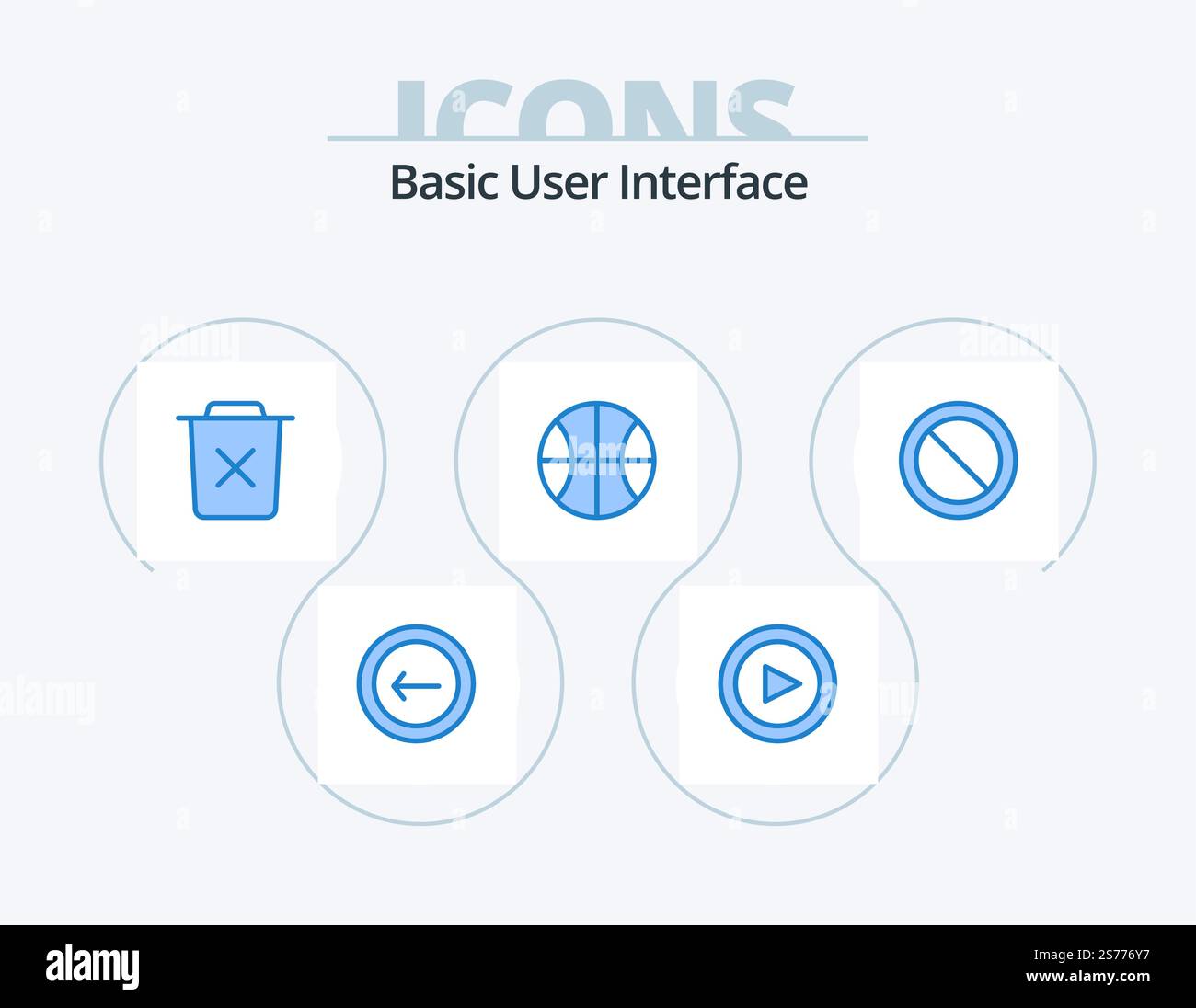 Basic Blue Icon Pack 5 Icon Design. ban. set. basic. trash Stock Vector