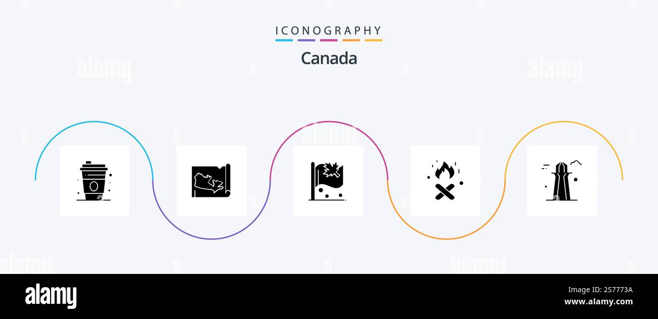 Canada Glyph 5 Icon Pack Including . canada tower. leaf. co tower. canada Stock Vector