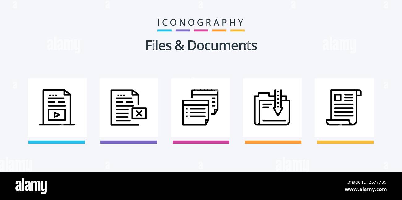 Files And Documents Line 5 Icon Pack Including file. data. document. paper. file. Creative Icons Design Stock Vector