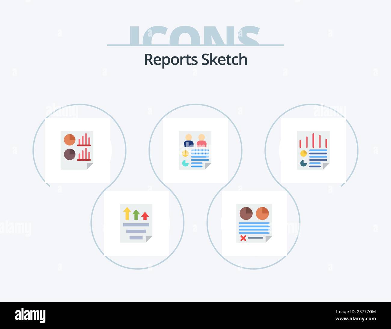 Reports Sketch Flat Icon Pack 5 Icon Design. paper. data. paper. report ...