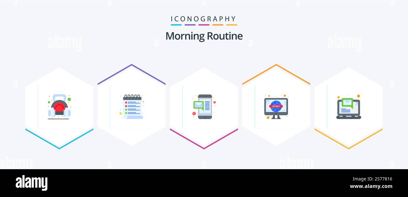 Morning Routine 25 Flat icon pack including email. tv. check list ...
