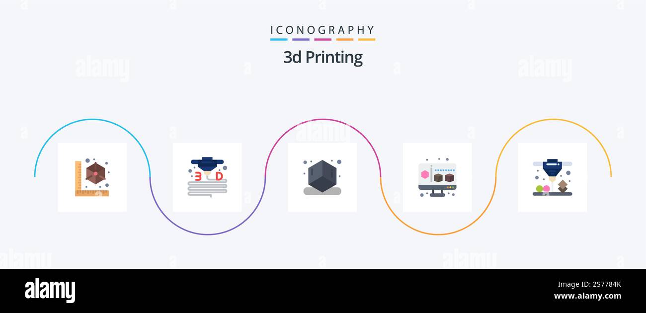 3d Printing Flat 5 Icon Pack Including computer. cube. plastic. 3d ...