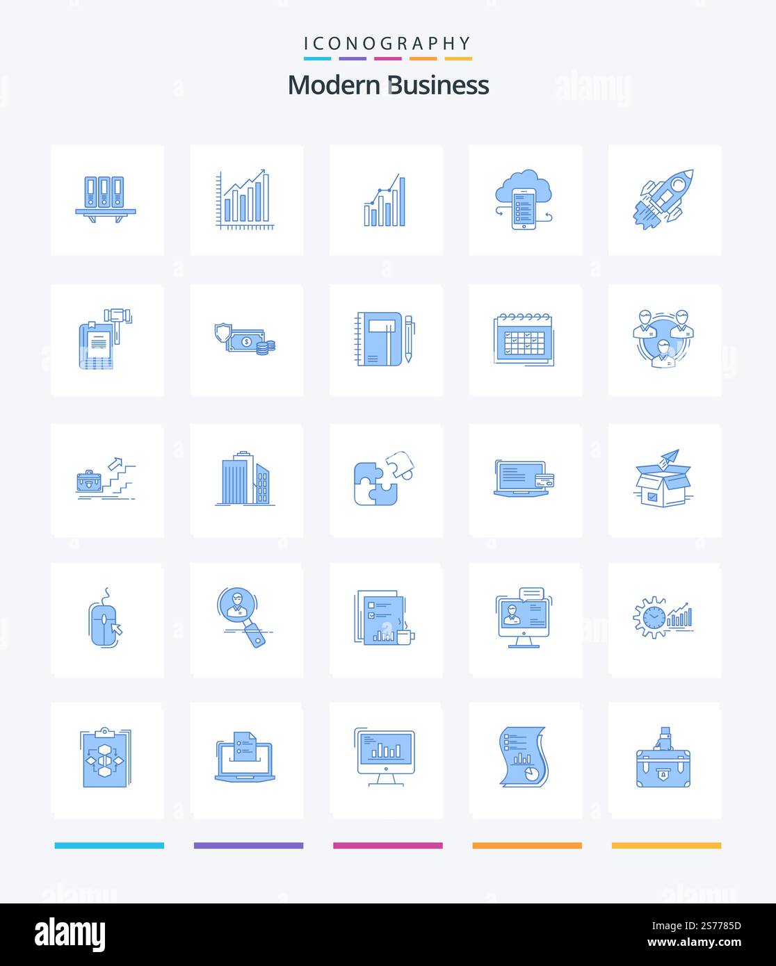 Creative Modern Business 25 Blue icon pack  Such As clouds. business. analytics. cloudstorage. statistics Stock Vector