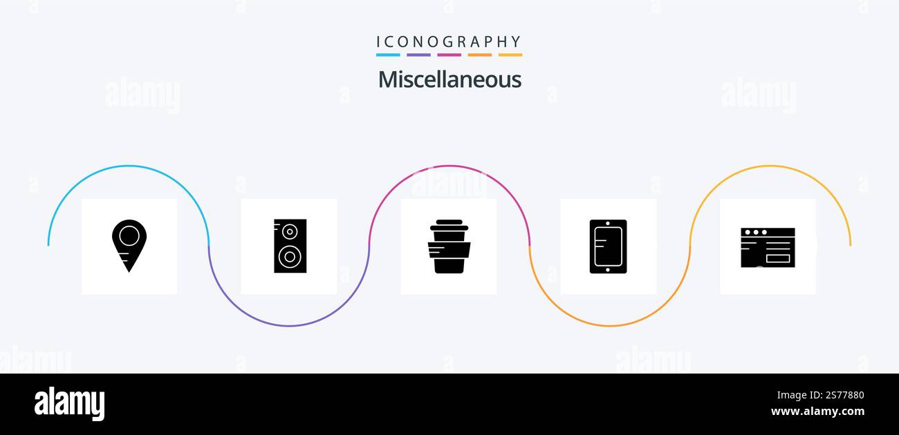 Miscellaneous Glyph 5 Icon Pack Including . study. drink. internet. school Stock Vector