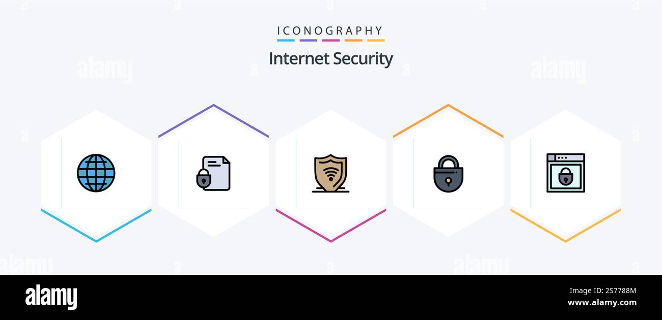 Internet Security 25 FilledLine icon pack including internet. locked. internet. lock. shield Stock Vector