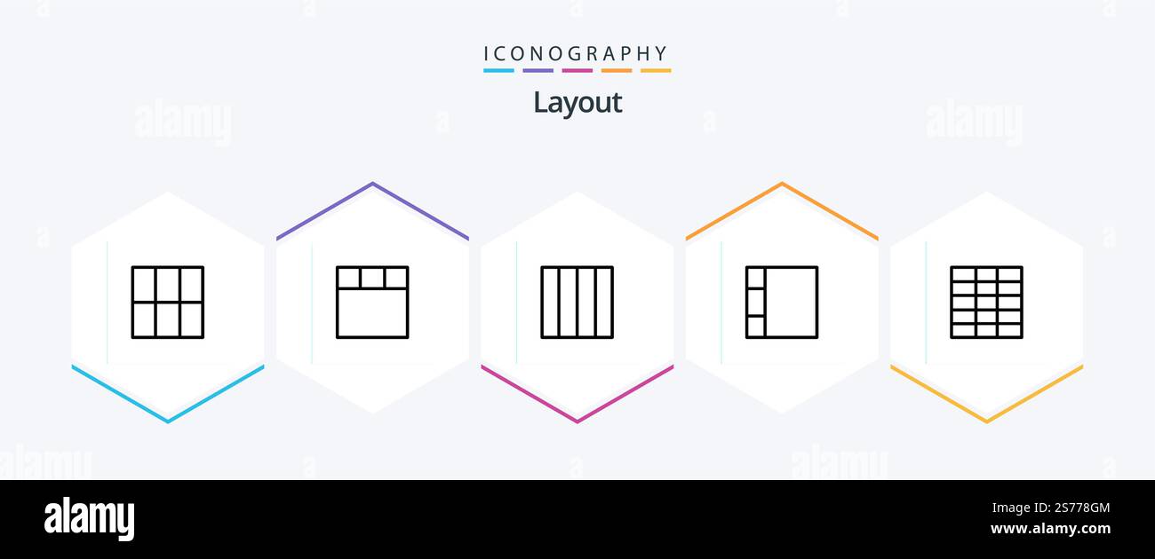 Layout 25 Line icon pack including . Stock Vector