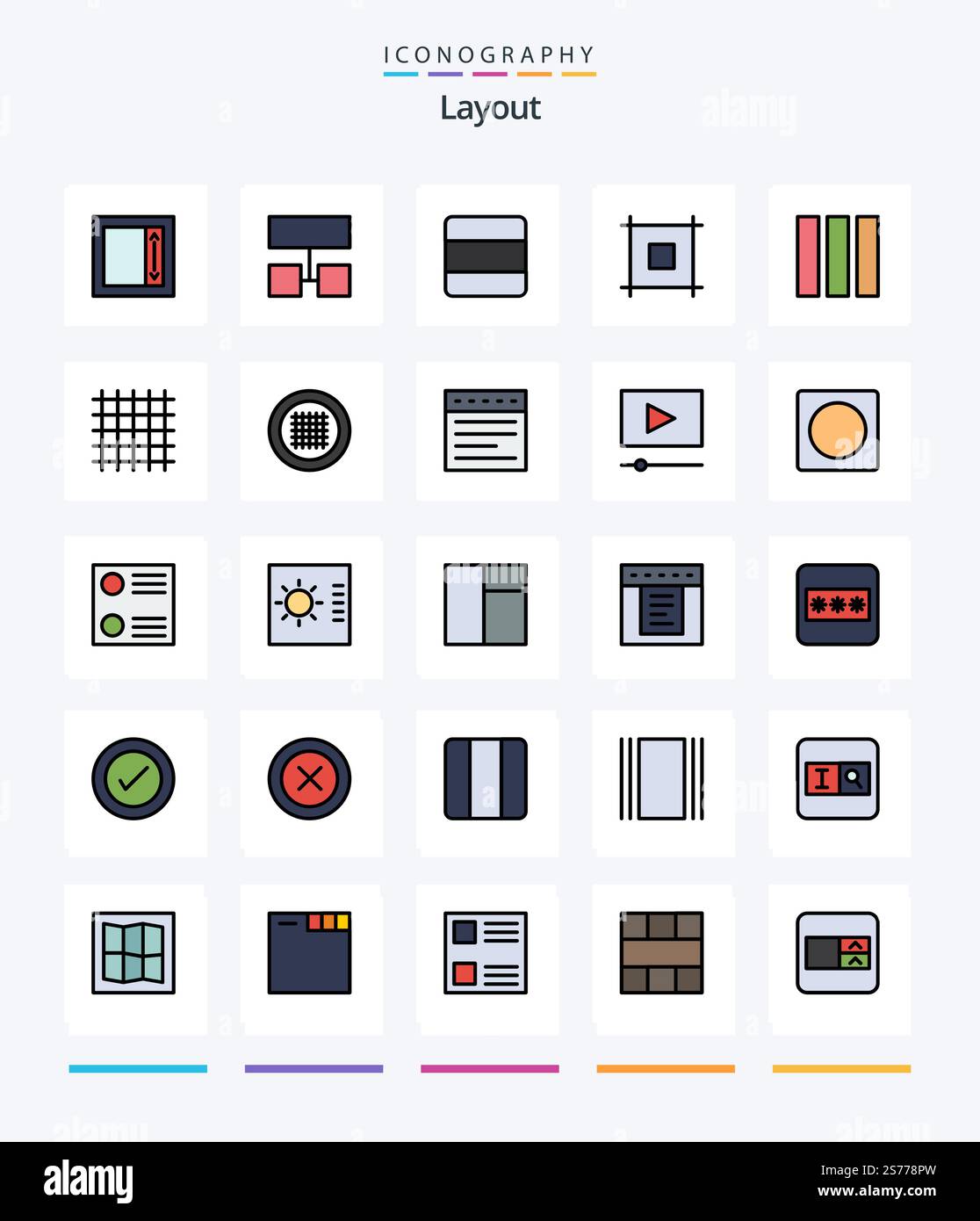 Creative Layout 25 Line FIlled icon pack  Such As layout. web design. stack. layout. web Stock Vector