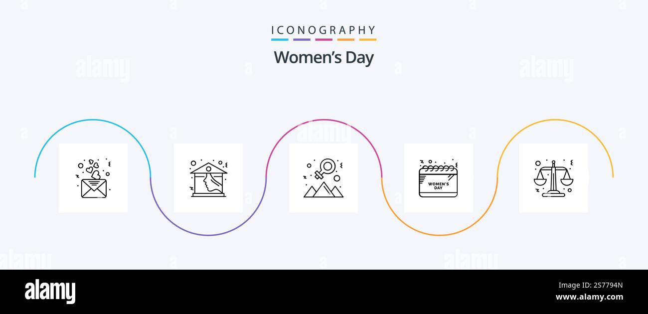 Womens Day Line 5 Icon Pack Including justice. time. schedule. success ...