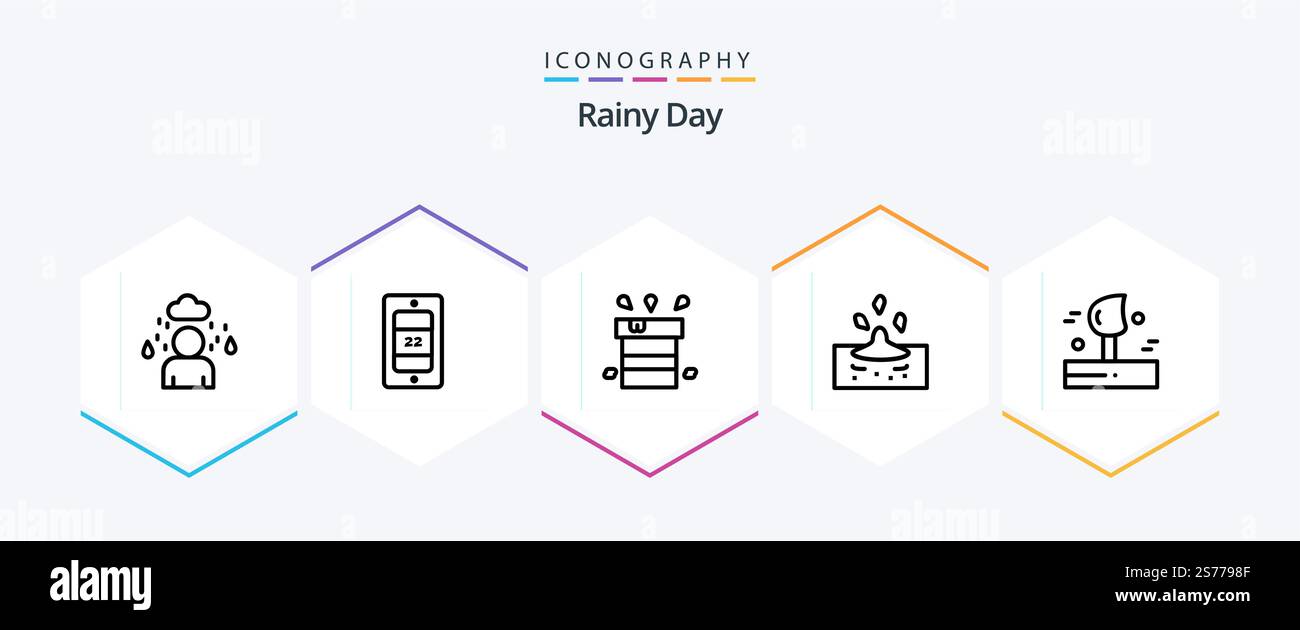 Rainy 25 Line icon pack including wind. blowing. miscellaneous. water. rain Stock Vector