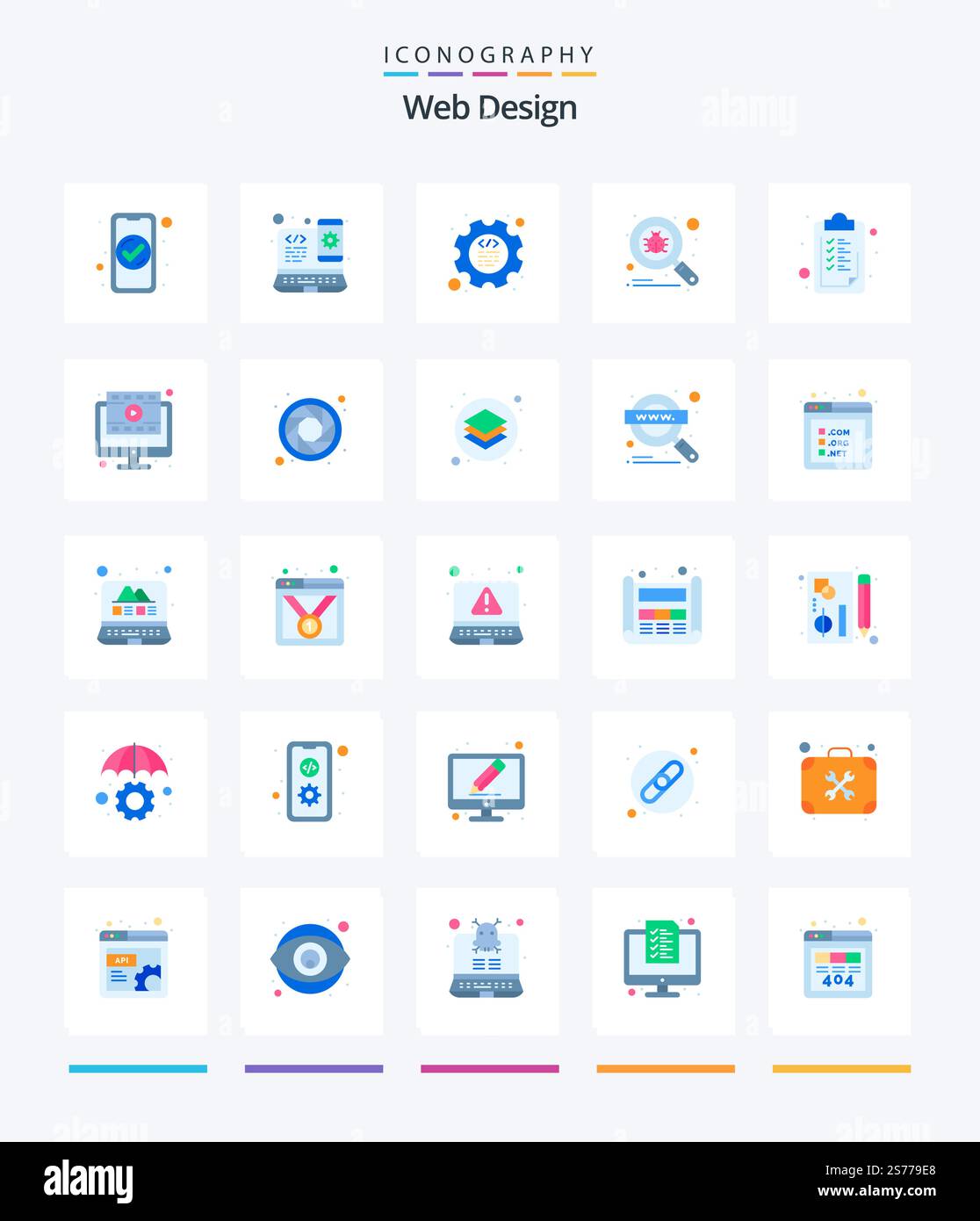 Creative Web Design 25 Flat icon pack  Such As checkmark. search. web design. scan. programming Stock Vector