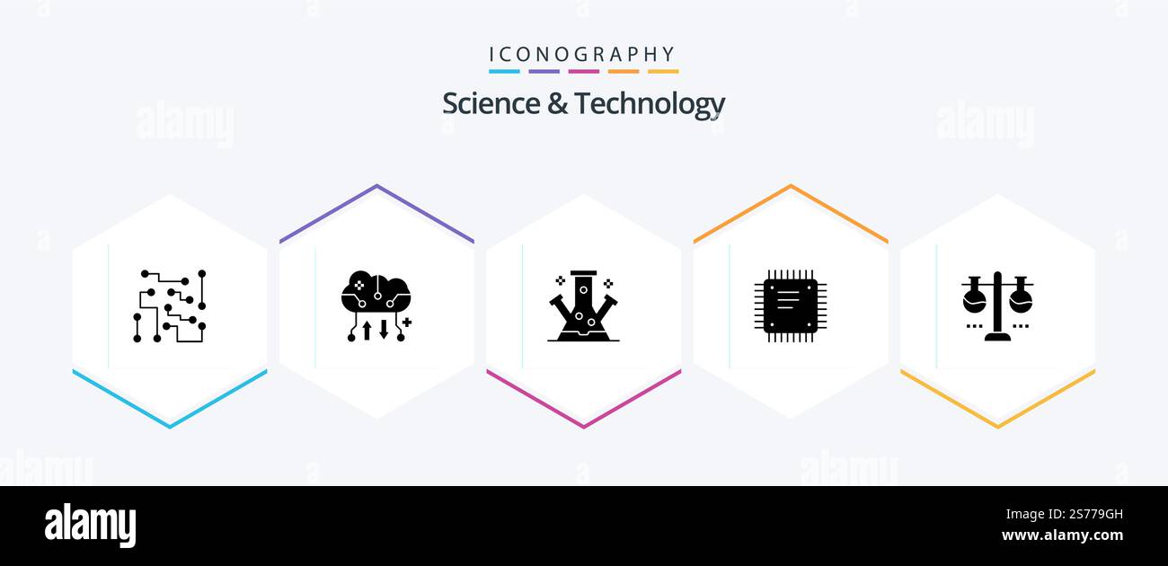 Science And Technology 25 Glyph icon pack including cpu. chip. online backup. technology. molecule Stock Vector