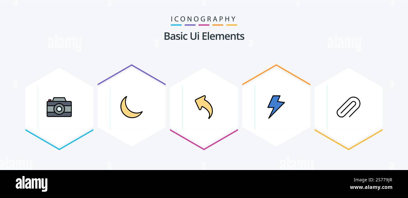 Basic Ui Elements 25 FilledLine icon pack including paper. clip. arrow. electric. power Stock Vector