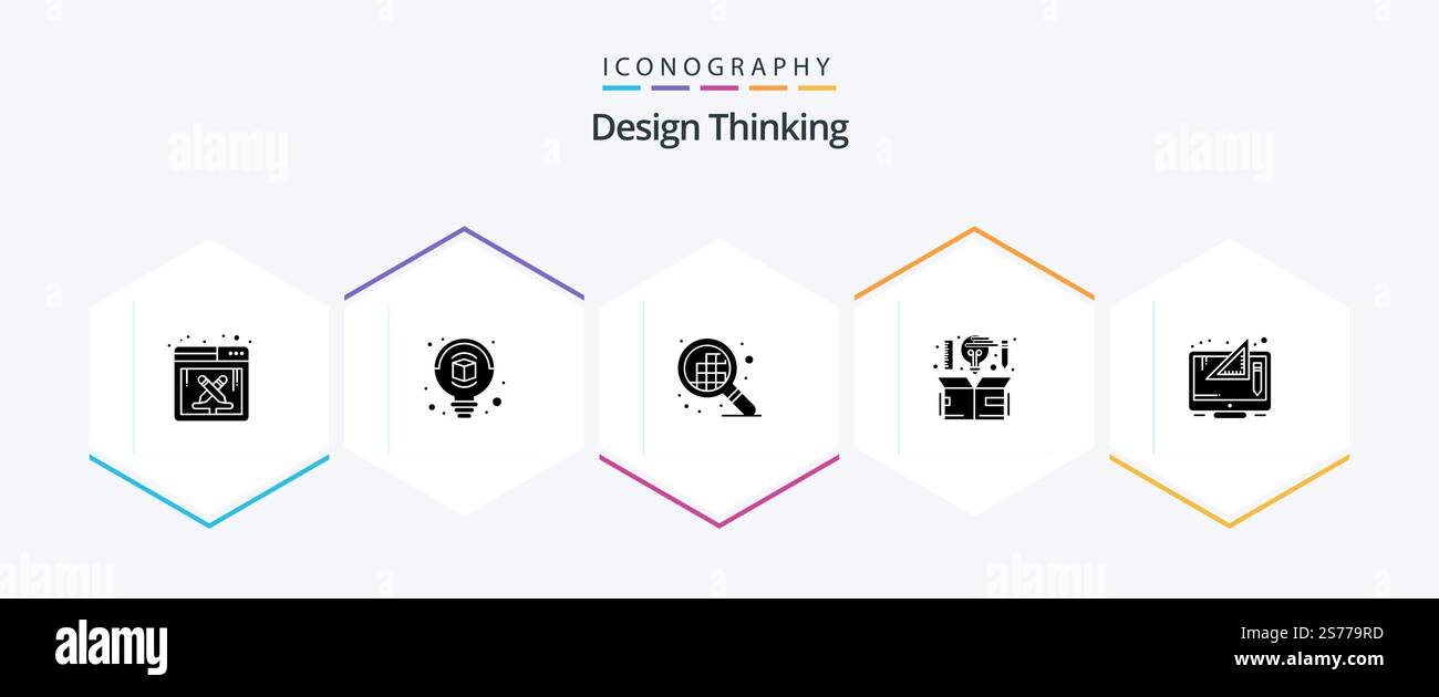 Design Thinking 25 Glyph icon pack including digital. creative. grid. thinking. design Stock Vector