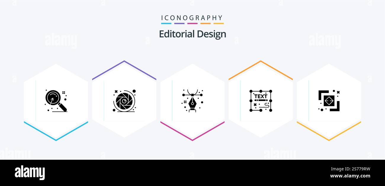 Editorial Design 25 Glyph icon pack including divide. write. design. page. creative Stock Vector