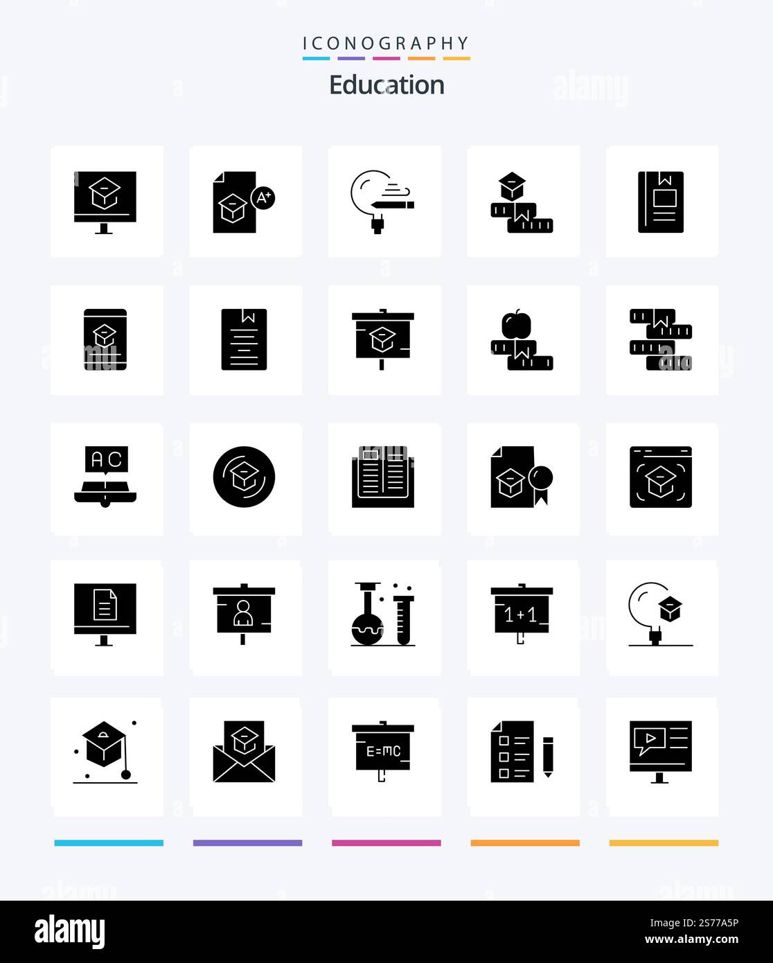 Creative Education 25 Glyph Solid Black icon pack  Such As knowledge. book. school. study. learning Stock Vector