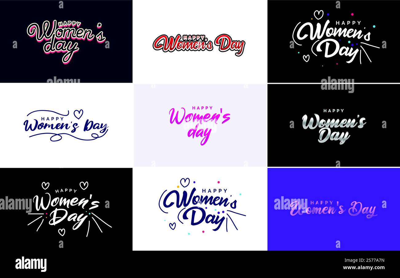 Women Sign For Lettering Happy Woman’s Day handwritten lettering set for use in greeting or ...