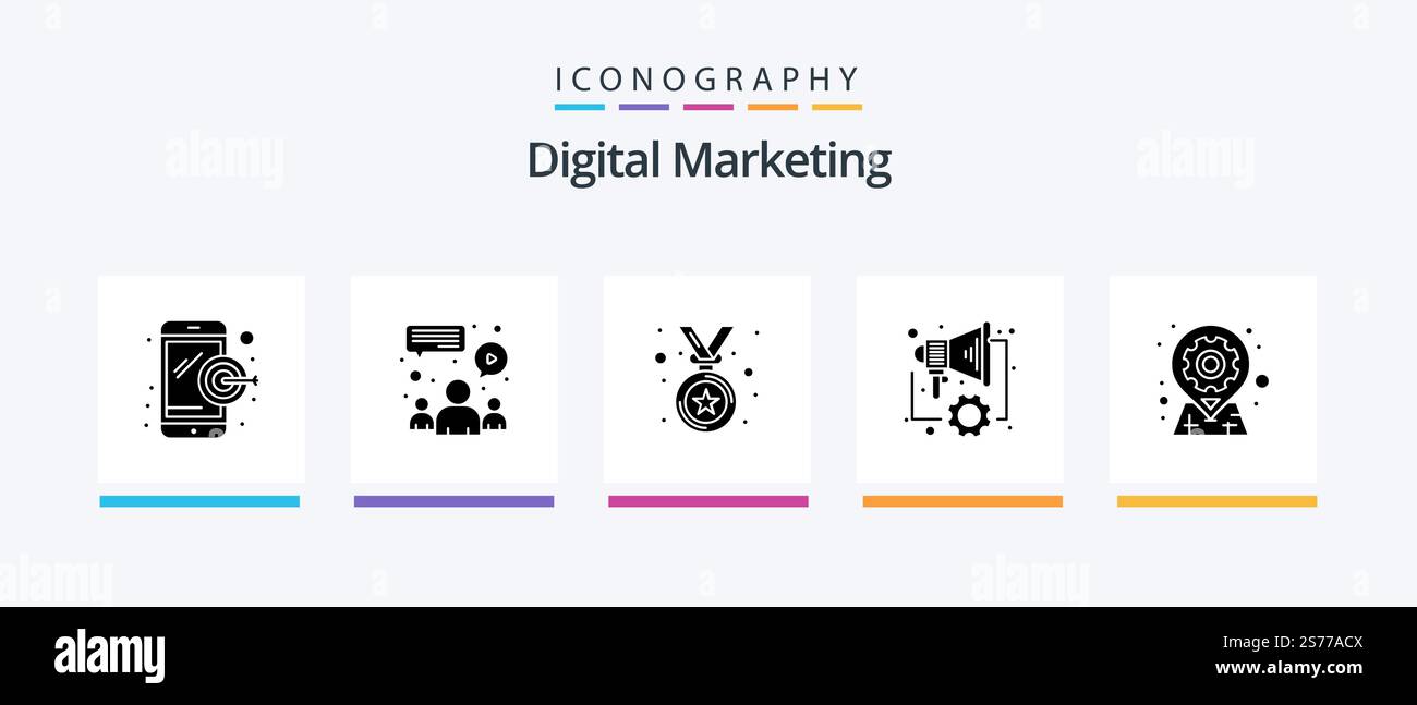 Digital Marketing Glyph 5 Icon Pack Including options. geo. medal. gear ...