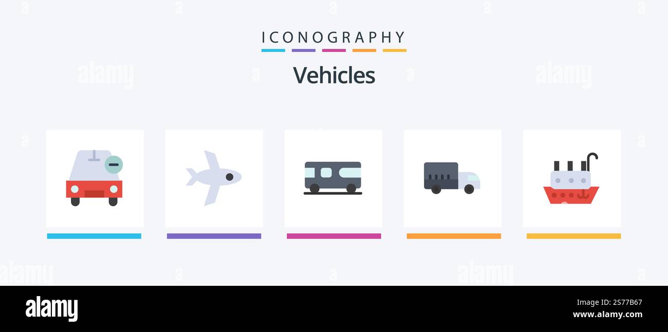 Vehicles Flat 5 Icon Pack Including ship. fisherman. combo. truck ...
