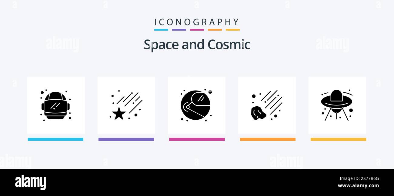 Space Glyph 5 Icon Pack Including . space. space. ship. space. Creative Icons Design Stock Vector