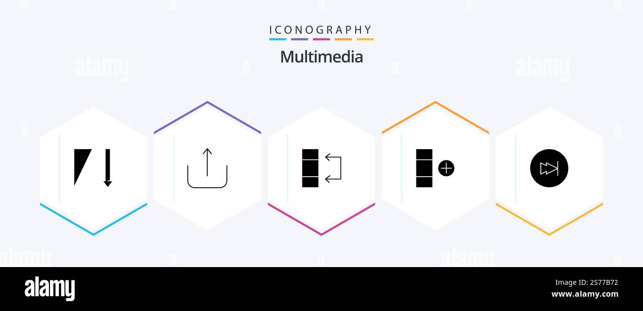 Multimedia 25 Glyph icon pack including . multimedia. table. forward. arrow Stock Vector