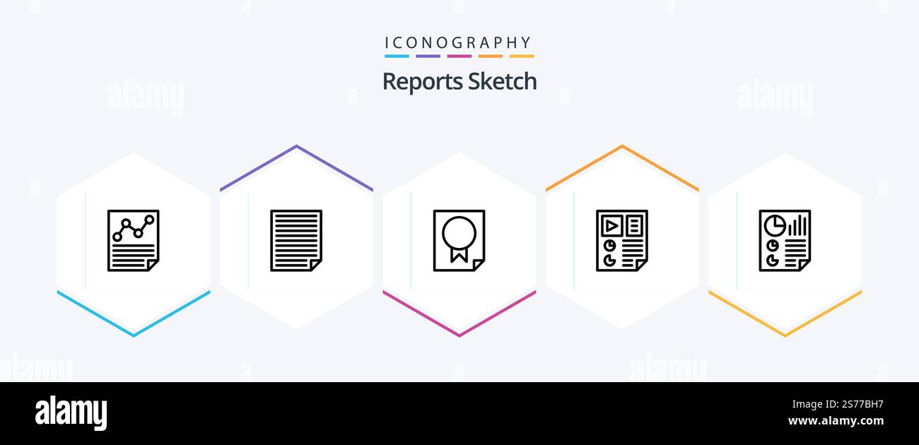 Reports Sketch 25 Line icon pack including page. data. paper. report ...