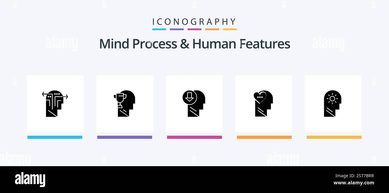 Mind Process And Human Features Glyph 5 Icon Pack Including brain. mind ...