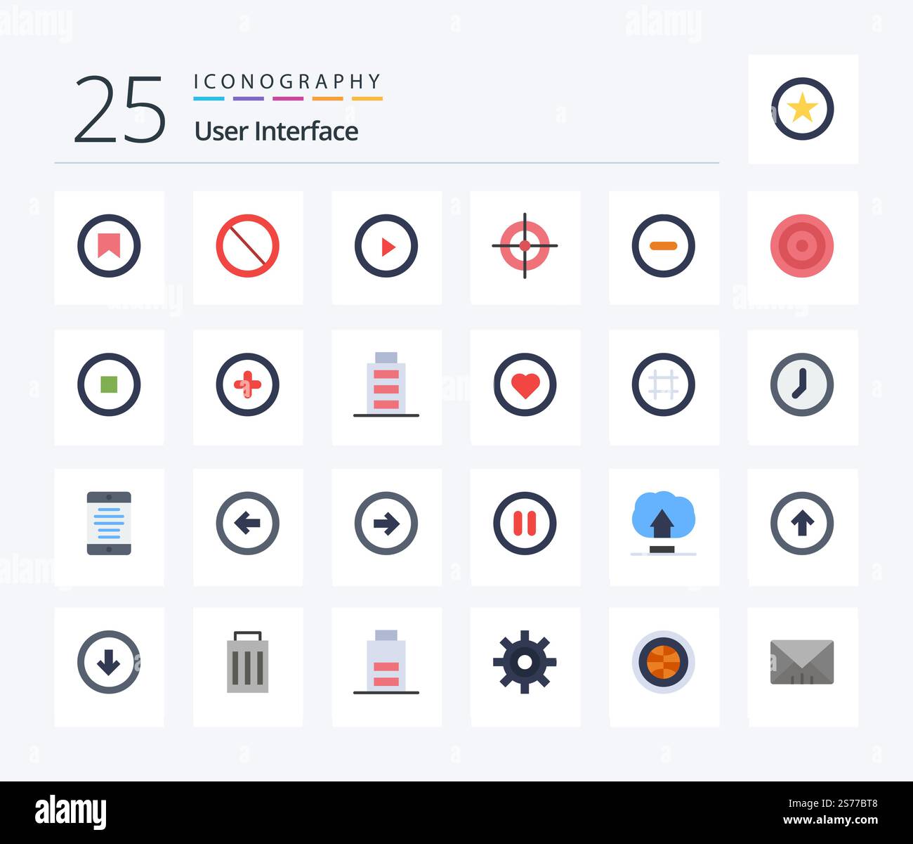 User Interface 25 Flat Color icon pack including basic. minus. interface. interface. interface Stock Vector