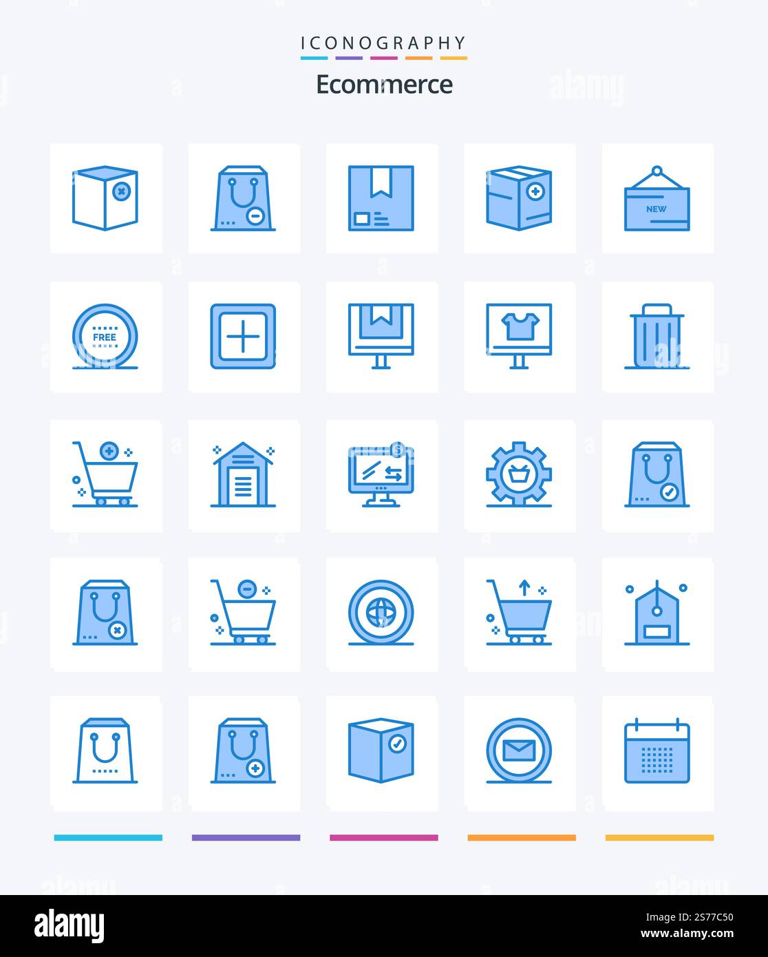 Creative Ecommerce 25 Blue icon pack  Such As commerce. add. package. shipment. package Stock Vector