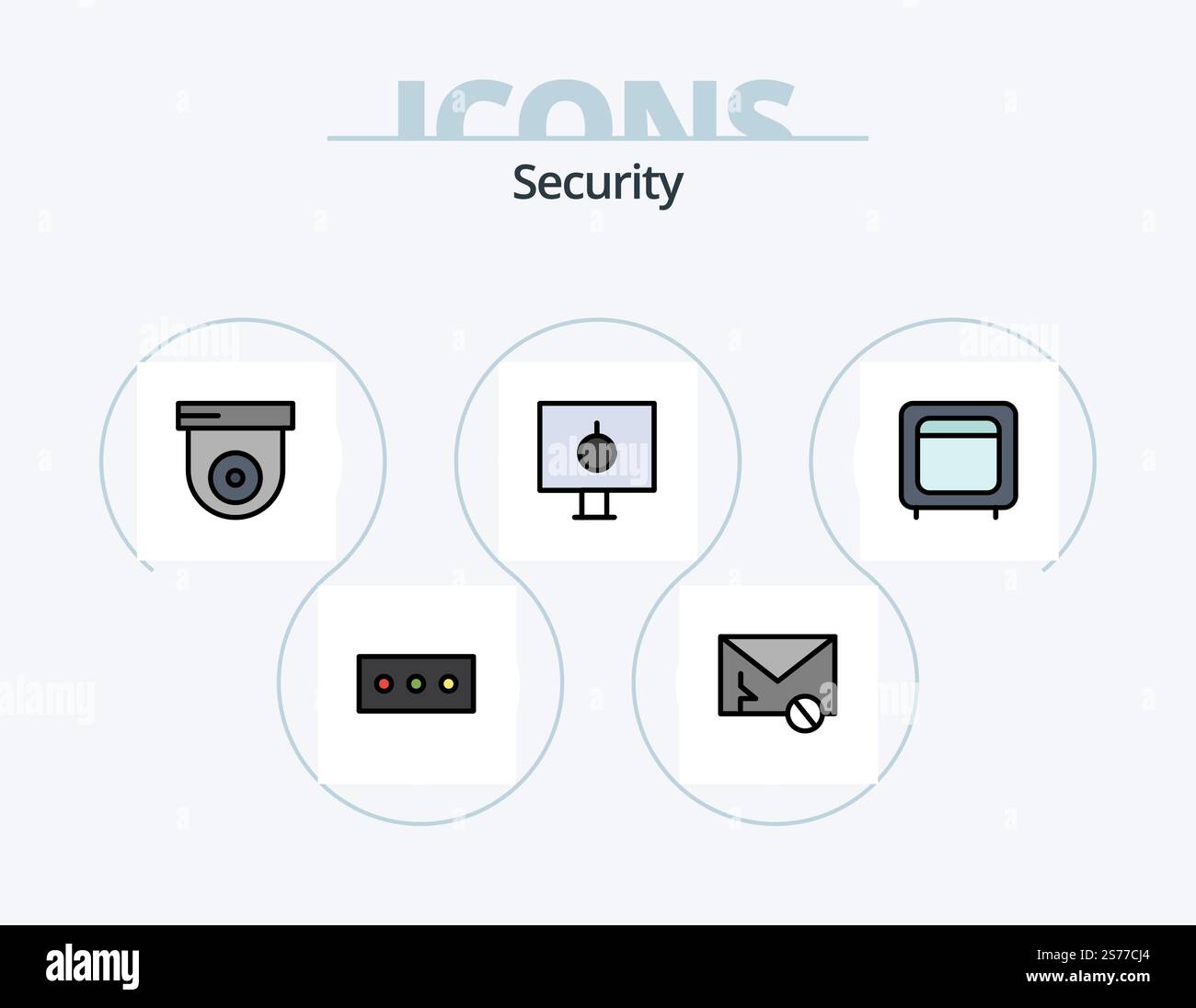 Security Line Filled Icon Pack 5 Icon Design. spy. camera. aim. security. lock Stock Vector