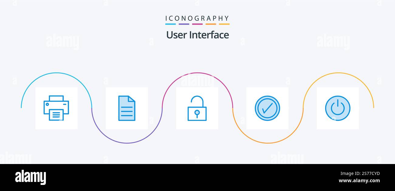 User Interface Blue 5 Icon Pack Including power. interface. interface. user. tick Stock Vector