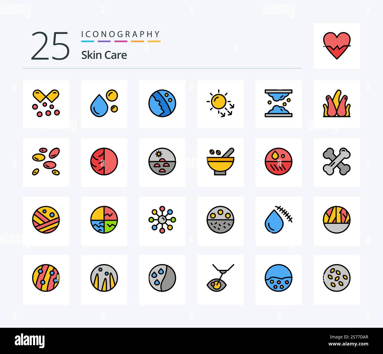 Skin 25 Line Filled icon pack including skin. dermatology. natural oil ...