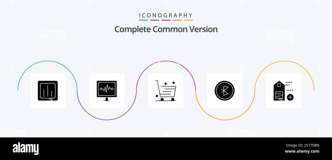 Complete Common Version Glyph 5 Icon Pack Including network. communication. pulse line. bluetooth. shop Stock Vector