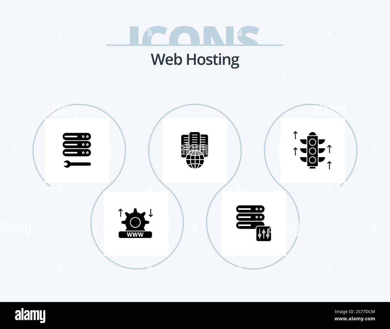 Web Hosting Glyph Icon Pack 5 Icon Design. proxy . hosting . server. wrench Stock Vector
